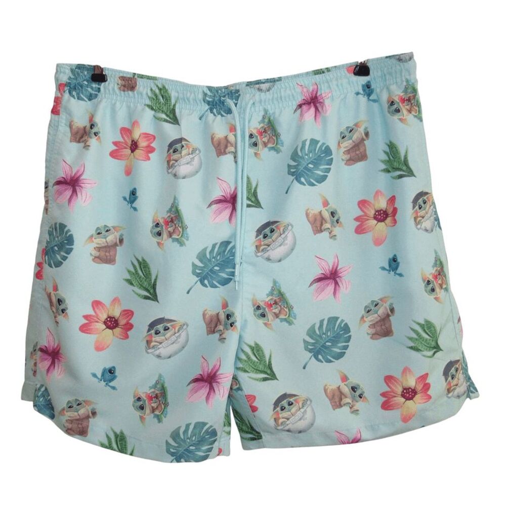 Star Wars The‎ Mandalorian Swim Trunks Baby Yoda Tropical Print Men Sz XL